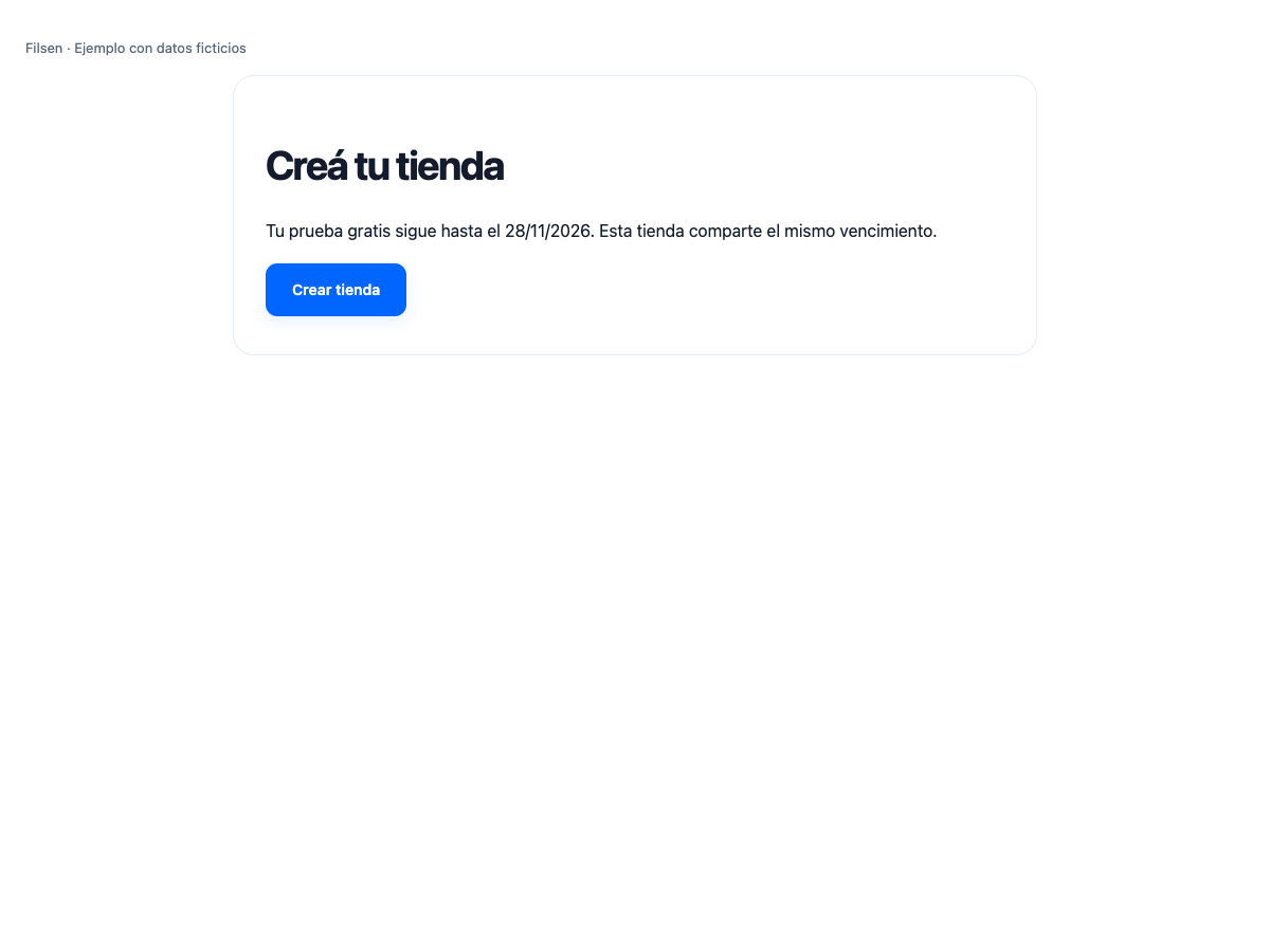 Crear una segunda tienda durante la prueba con datos ficticios